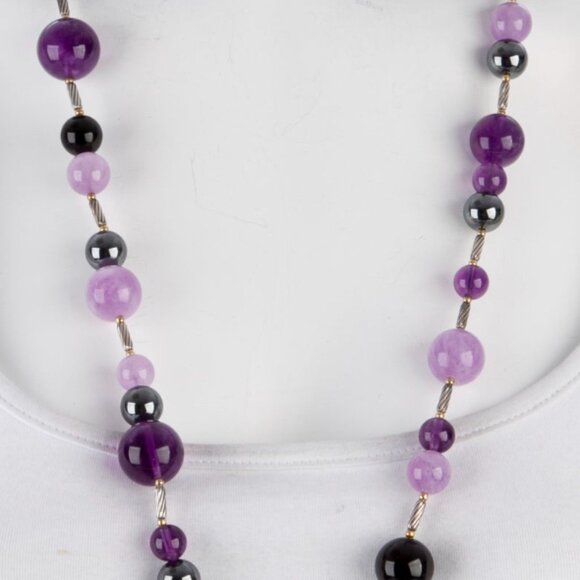 DAVID YURMAN 18K YG & STERLING  AMETHYST, ONYX & HEMATINE POPCORN NECKLACE - Picture 9 of 9